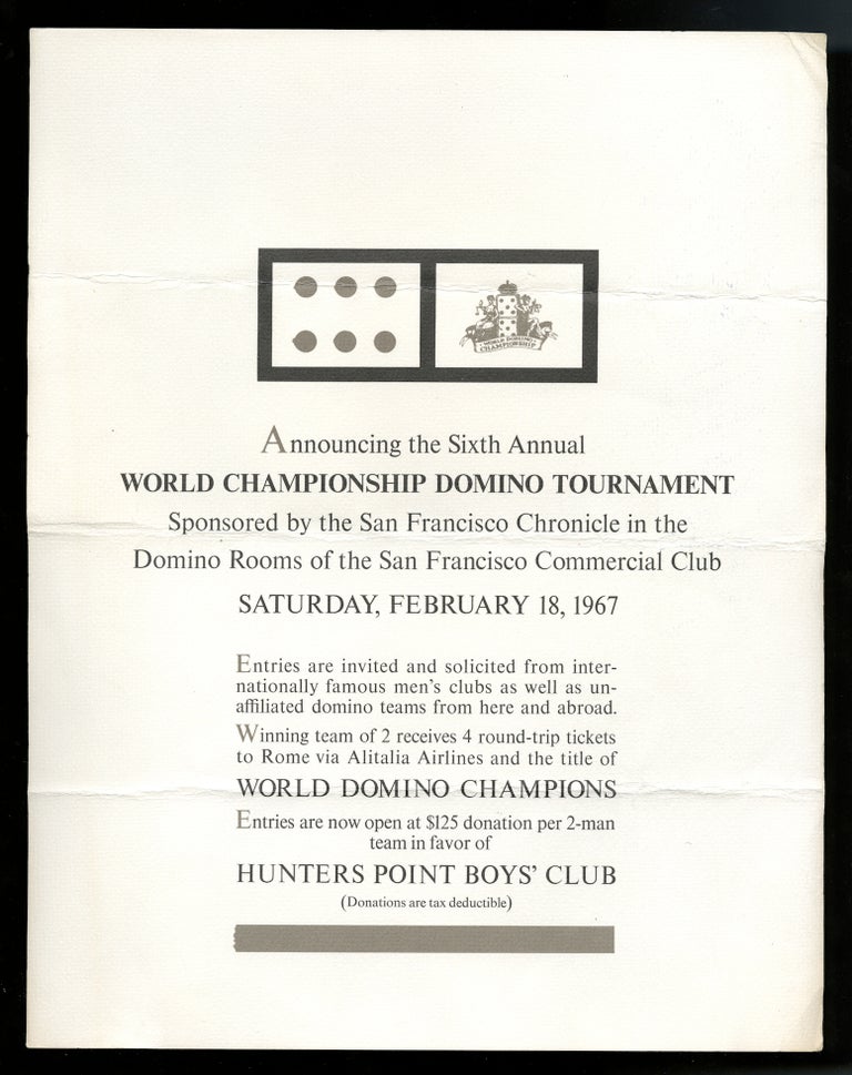 Item #100730 World Championship Domino Tournament (poster). sponsor San Francisco Chronicle.