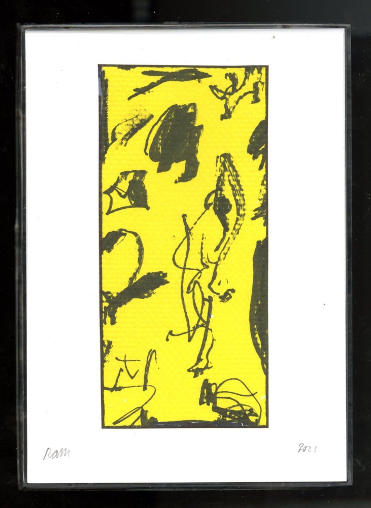 Item #110003 Untitled drawing on yellow paper, 2021. Richard Allen Morris.