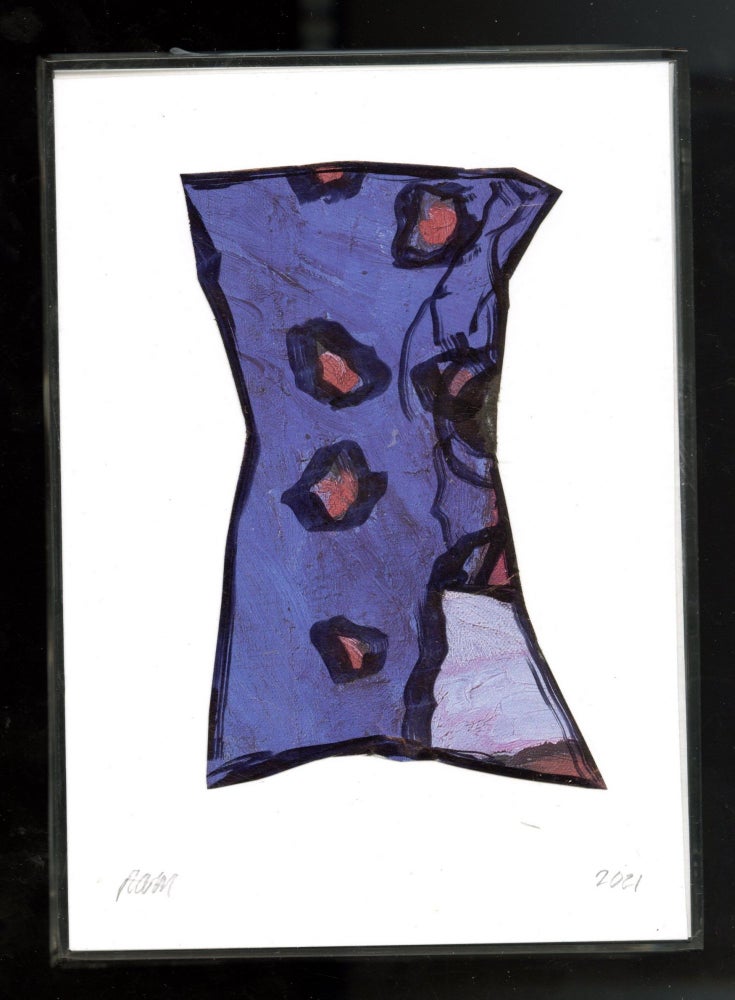 Item #110005 Untitled abstract drawing on irregular fragment of color-printed paper, 2021. Richard Allen Morris.