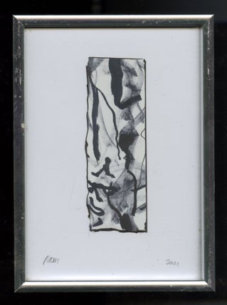 Item #110006 Untitled abstract drawing on irregular fragment of color-printed paper, 2021....