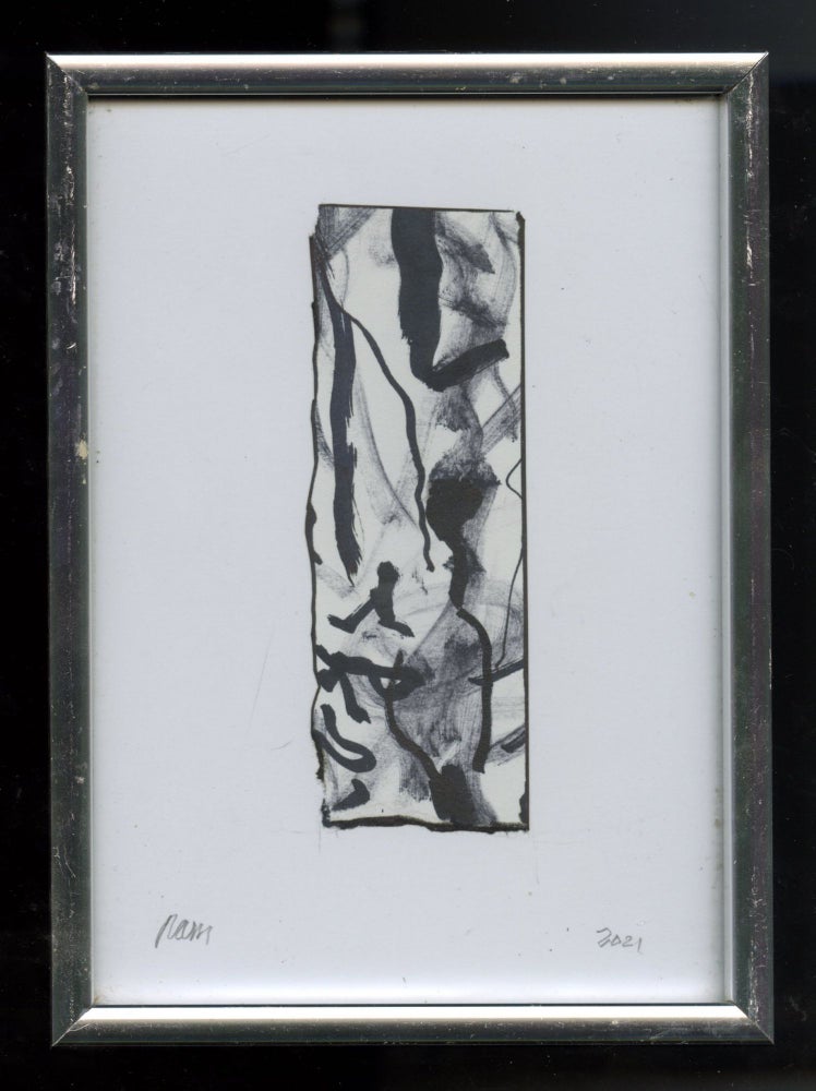 Item #110006 Untitled abstract drawing on irregular fragment of color-printed paper, 2021. Richard Allen Morris.