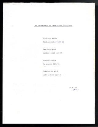 Blindsight; with typed manuscript of original poem to Jane and John Fitzgibbon