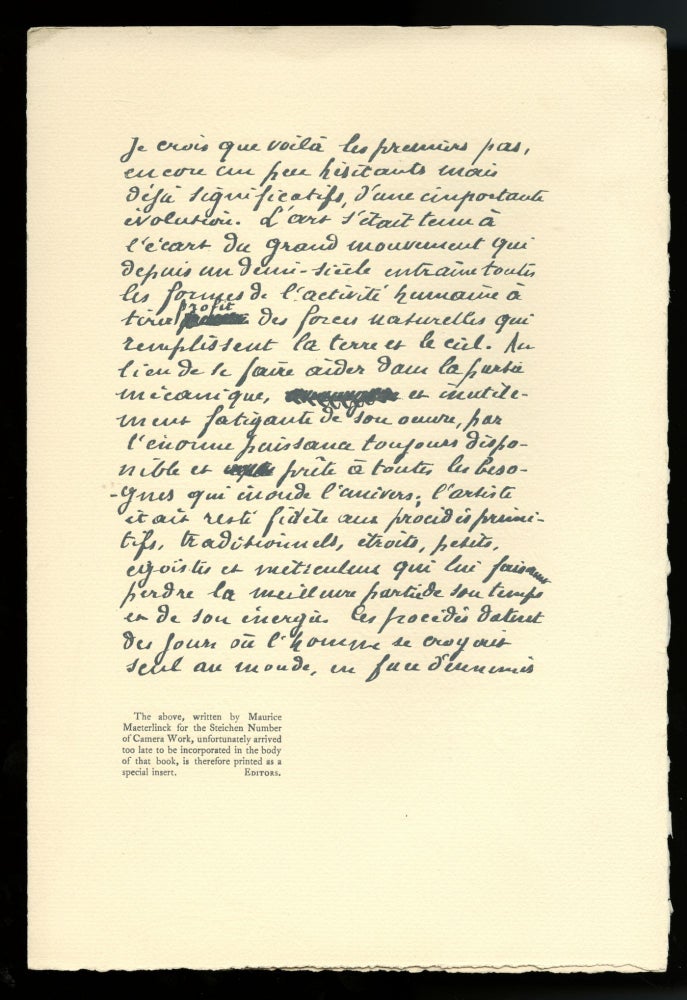 Item #30201 Camera work number 2 (April 1903) supplement; facsimile letter supplied with number 3 (July 1903). Maurice Maeterlinck, to Alfred Stieglitz, Sakakichi Hartmann.