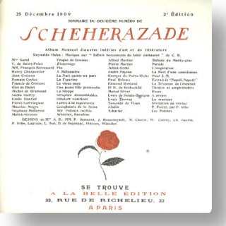 Schéhérazade: album mensuel d'oeuvres d'art et de littérature. No 2, 25 Décembre 1909, 2e édition. [Scheherazade]