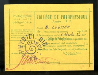 Item #90301 Membership card and three related items. Gershon. Collége de Pataphysique Legman